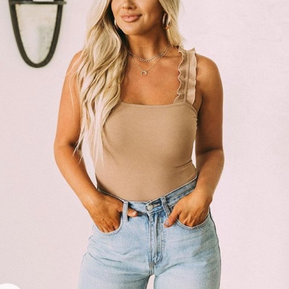 New Taupe Ruffle Sleeve Cami Knit Top